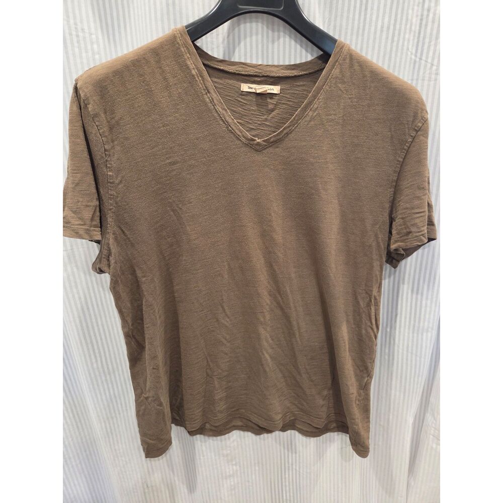 John Varvatos Miles Raw Edge V Neck T Shirt Slub Cotton Brown M
